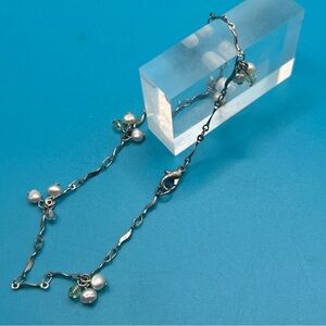 Vintage Silvertone  Fresh WaterPearl Dangle Anklet Wave Chain 9.5 Inches